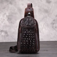 Мужские нагрудные сумки с узором «крокодиловая кожа», нагрудная сумка из натуральной воловьей кожи, сумка-мессенджер на молнии, повседневная мужская дорожная нагрудная сумка