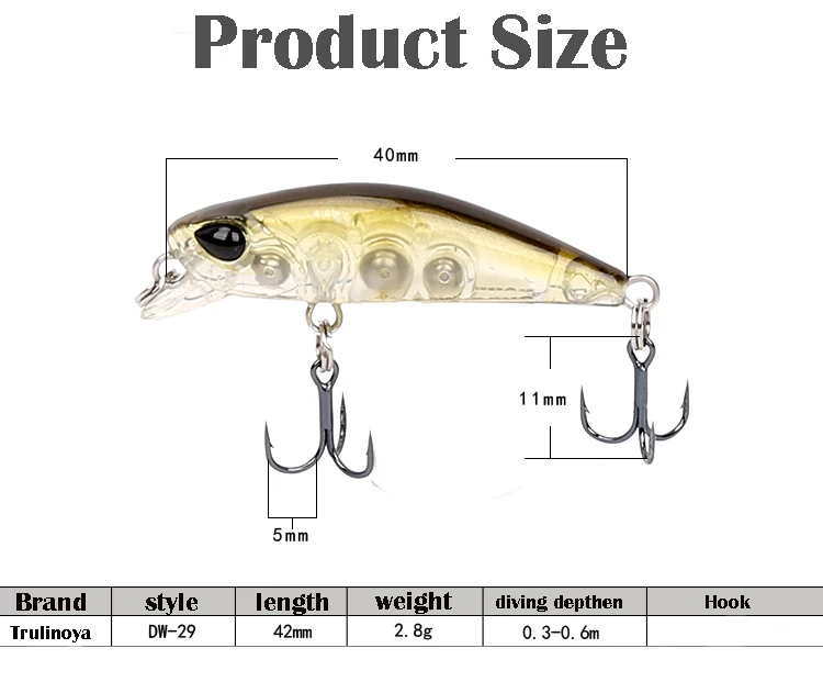 Trulinoya DW29 42 мм 2,8 г мини блесна приманка рыболовные приманки с тройными крючками погружение 0,3-0,6 м рыболовные снасти