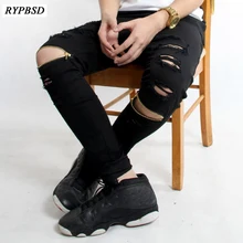 Осенние новые модные черные рваные джинсы для мужчин брюки хип-хоп узкие Молнии отверстия Swag джинсовые байкерские Джинсовые Брюки Большие размеры 28-36