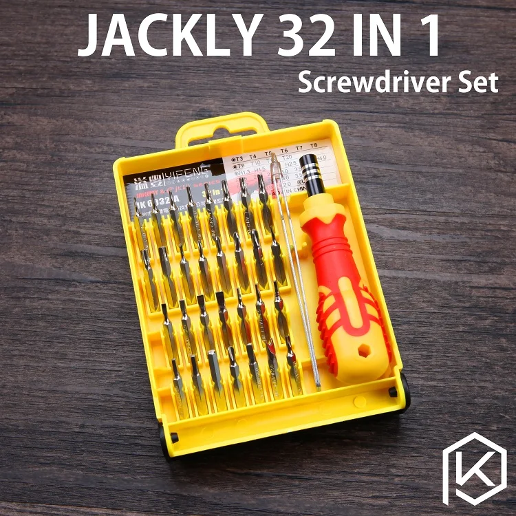

JACKLY 32 in 1 Precision Screw driver Kit with Tweezer, Handle & Torx, Hex Bits & case Multifunction Screwdriver