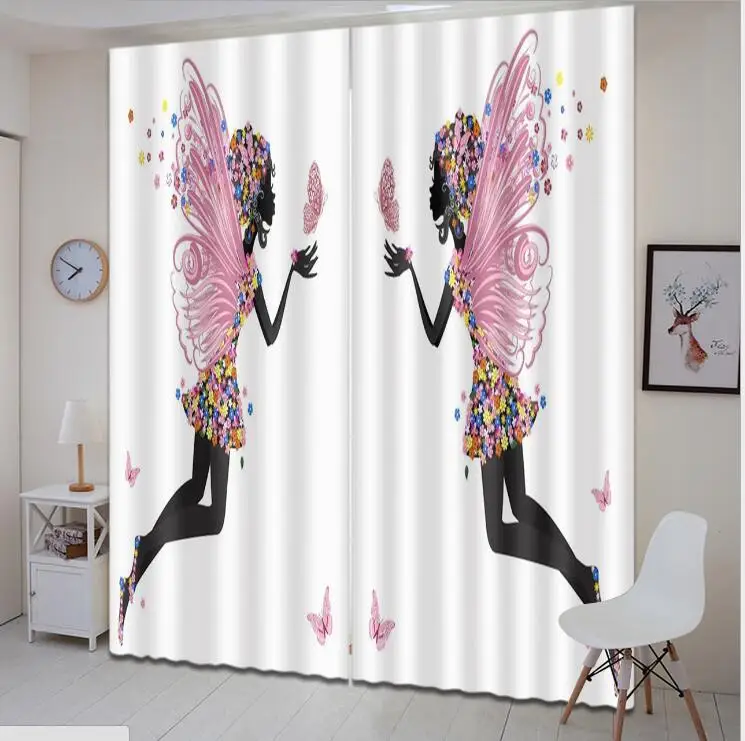 Butterfly Girl Print 3D Window Curtain Living Blackout Room Hotel Bedroom decorate Drapes Cortina Rideaux Custom size pillowcase