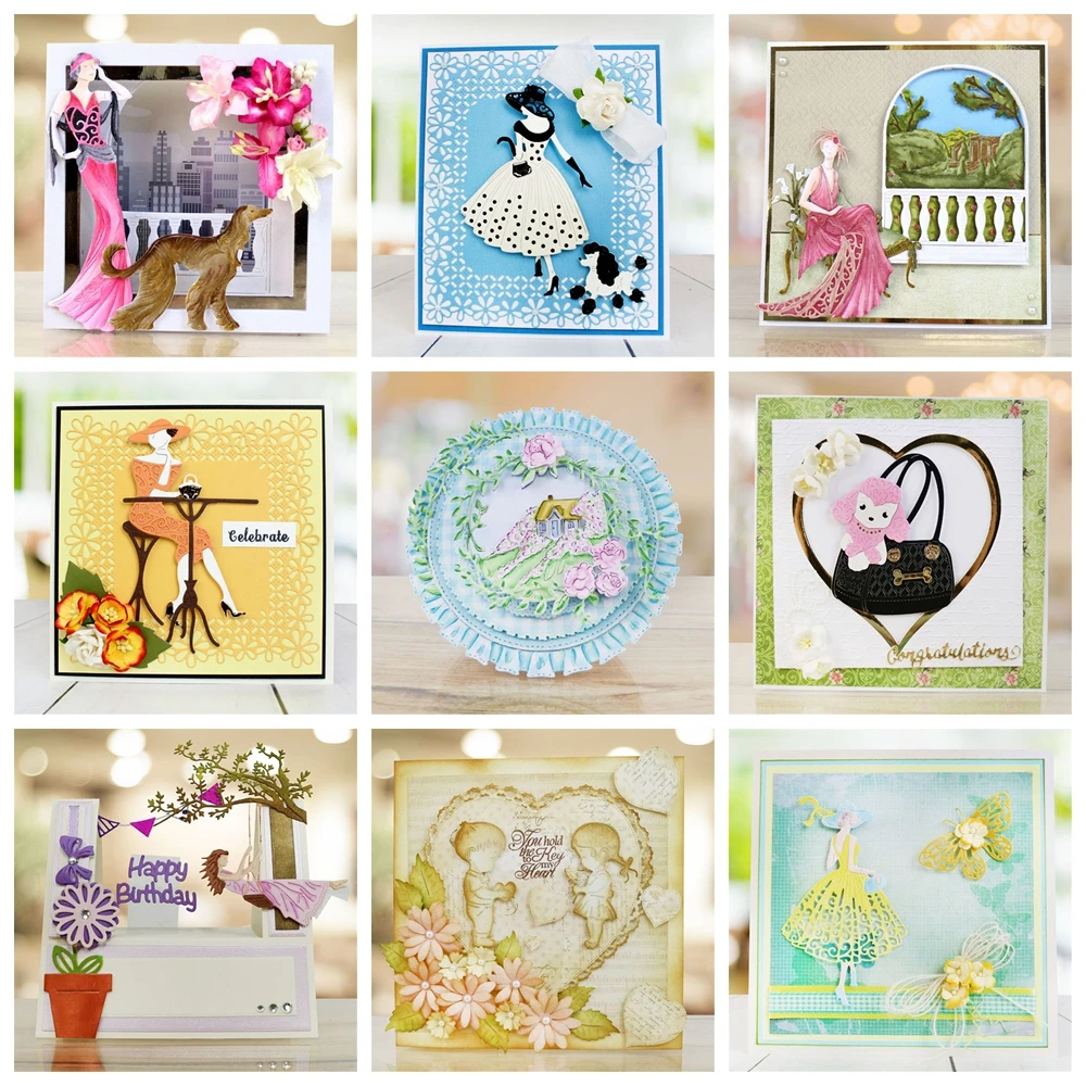 

1pc Lady Flower Greeting Letters Metal Cutting Dies Stencil Scrapbooking Photo Album Decor Embossing Cards Making DIY Craft