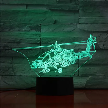 

Agusta A129 Mangusta helicopter Model Usb 3d Led Night Light Illusion Fighter Decorative Light Warplane Plane Table Lamp Bedside