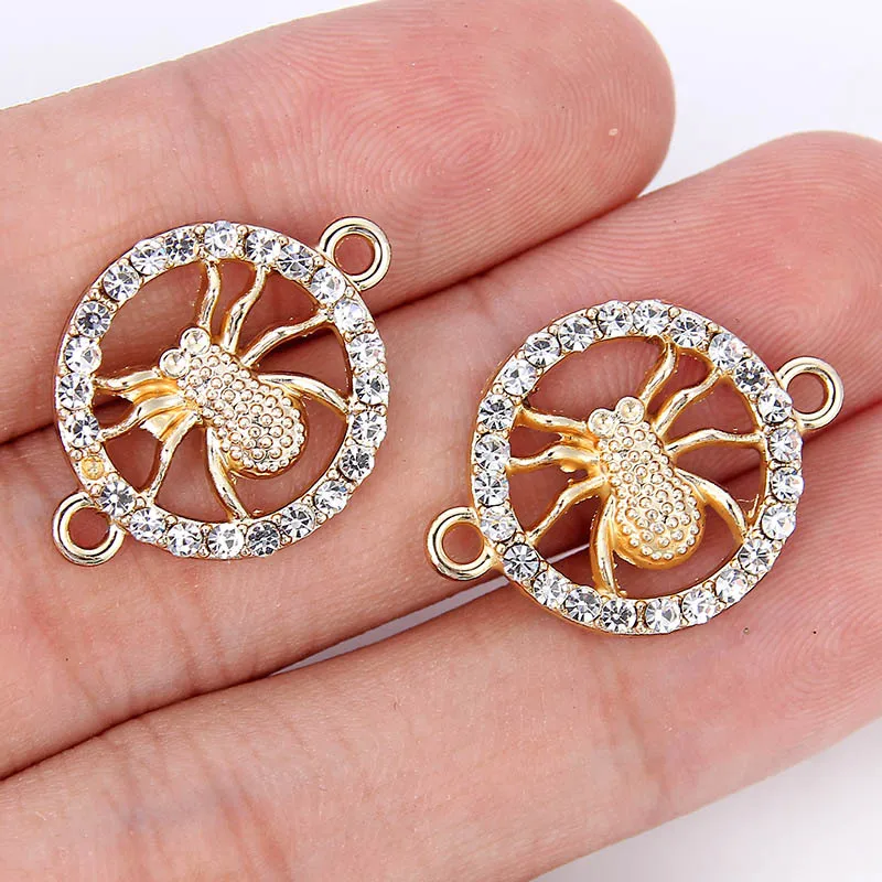 

TJP 10pcs Antique Gold Tone Spiders Round Connectors Charm Pendants Hollow Open for DIY Bracelet Jewelry Making Findings 17x23mm