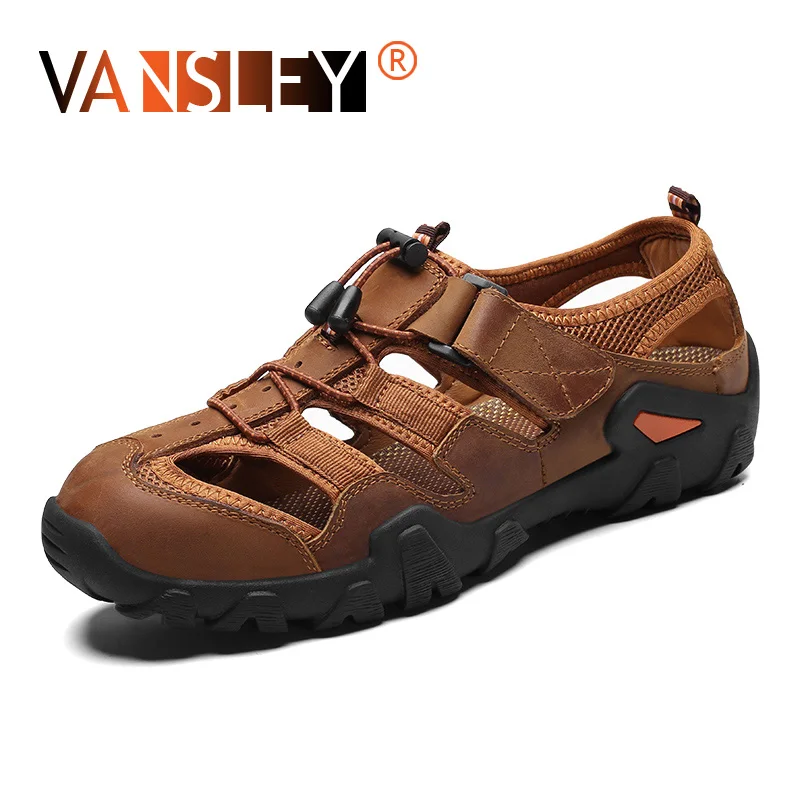 

Summer Men's Sandals Outdoor Casual Shoes Loafers Genuine Leather Non-slip Sneakers Men Beach Rubber Sole Sandals Big Size 38-48