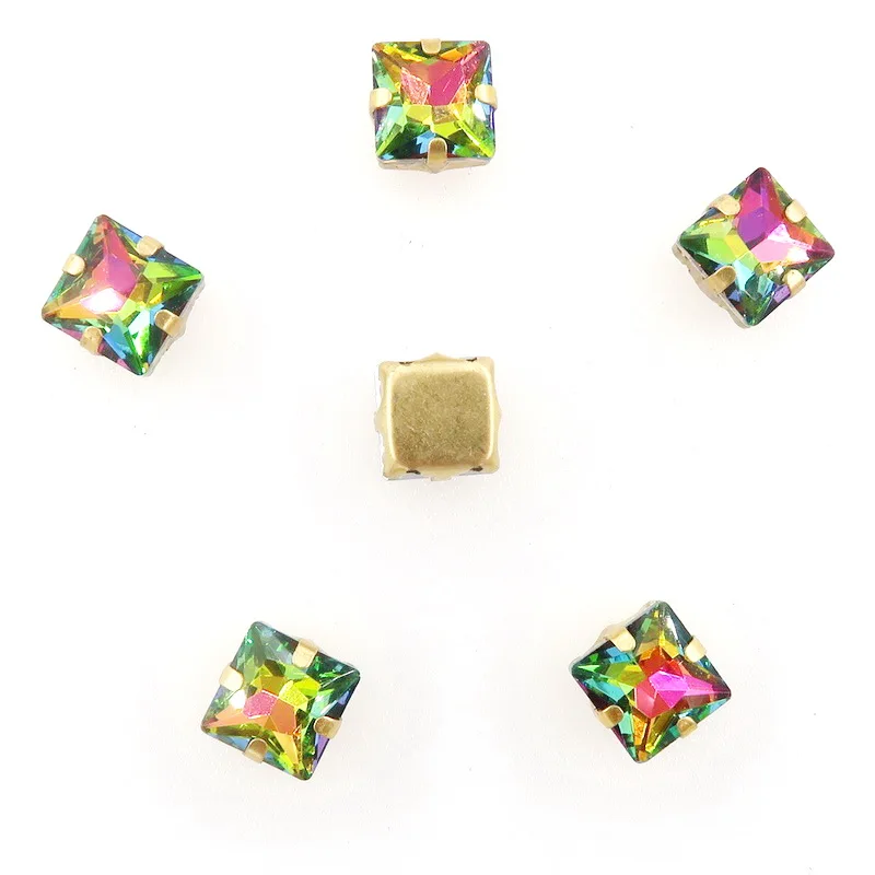 Золото коготь настройки 50 шт./упак. с радужными или желейные АБ стекло с украшением в виде кристаллов 8mm квадратной формы пришить стразы кристаллы Аппликация «сделай сам» - Цвет: A1 Rainbow