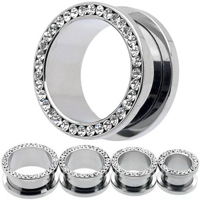 

1pc Ear Expansion Silver Color Stainless Steel Crystal Ear Expander Septum Ear Plugs Tunnels Tragus Body Piercing Jewelry
