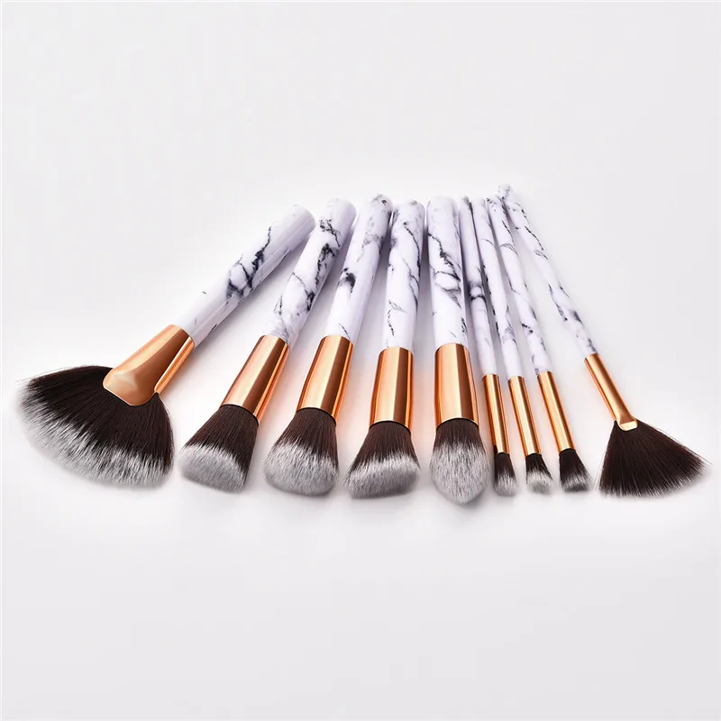 

10PCS Makeup Brushes Set Marbel Style FAN Brush High Quality Plastic Handle Microbrush Facial Use Brushes Set T10143