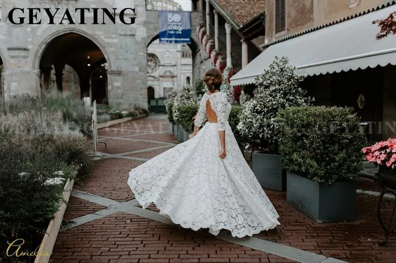 Superoferta Vestido De Novia Bohemio Rustico De Encaje Beige Con Espalda Abierta Con Mangas Vintage Boho Playa Vestidos De Boda Vestido De Novia De Talla Grande April 2020