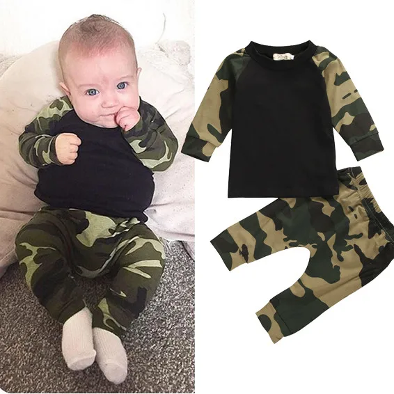 

2019 Autumn New baby boy clothing set fashion cotton long-sleeved T-shirt+ trousers Camouflage 2pcs set newborn baby boy clothes