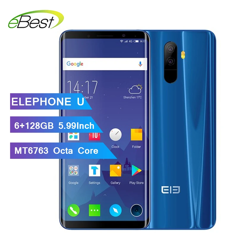 

Elephone U RAM 6GB ROM 128G Face ID Mobile phone Android 7.1 MT6763 Octa Core 5.99" 13MP dual back Camera 4G LTE Smartphone