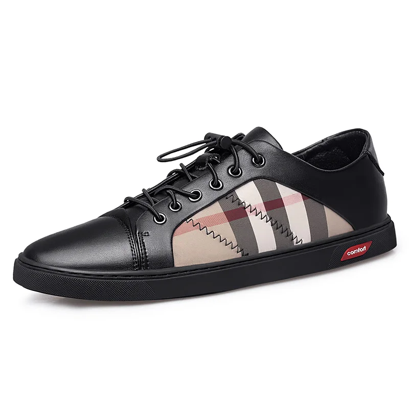 

2019 New Leather Men Casual Shoes Comfortable Black White Man Fashion Flat Walking Sneakers Spring Autumn Male Luxury Footwear