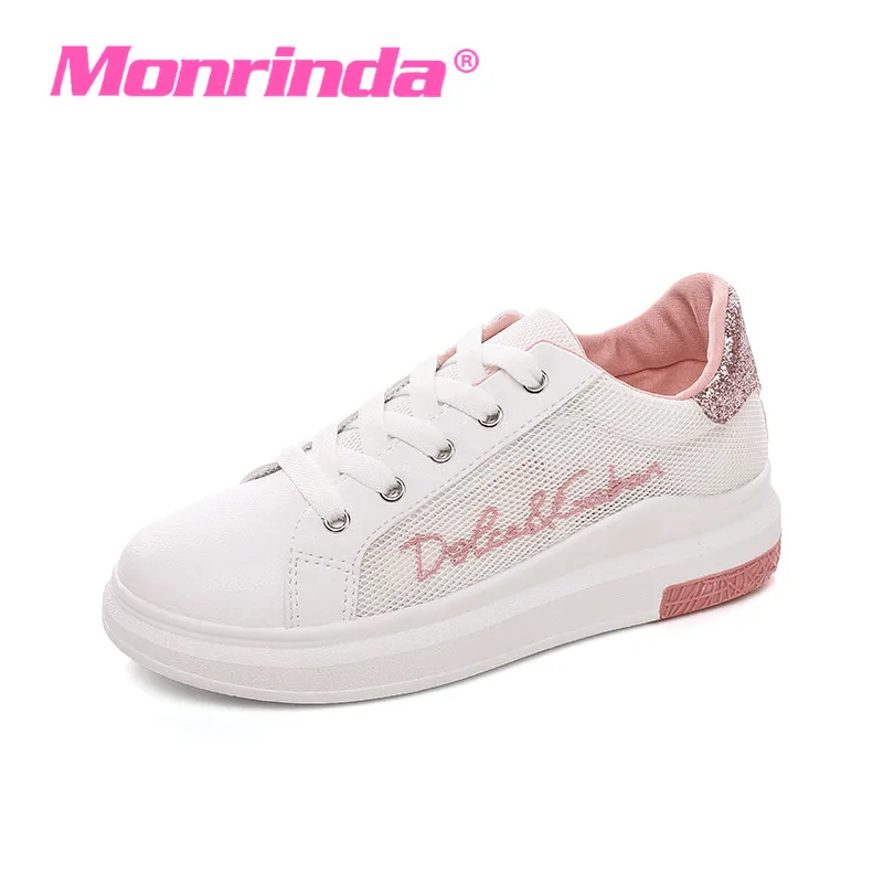 

New Arrival 2018 Spring Walking Shoes Women Breathable Mesh Leather Woman Sneakers Air Insole Outdoor Sport Shoes For Girls M58