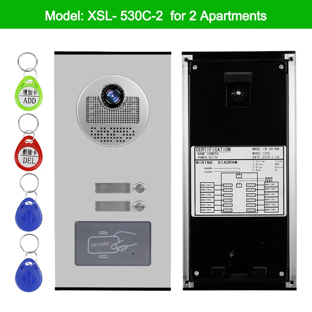 OBO видео система внутренней связи с домофоном комплект дверной звонок с видеокамерой RFID Контроль доступа брелоки Разблокировка для 2 мониторов 3 4 6 квартиры - Цвет: 530C-2 Camera