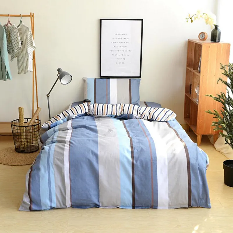 

3 Pieces Student Single Bed Linens Printed Cotton Bedding Set Sheet Pillowcase Duvet Cover Sets XF5-4
