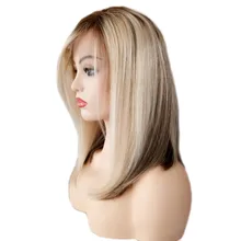 Полный блеск кружева спереди короткий боб парики Омбре балаяж#6 выцветание до#60 блонд машина Remy человеческие волосы парик 130 Плотность Боб парик