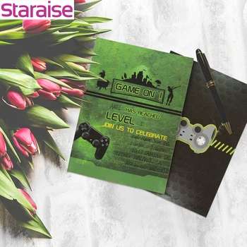 

Staraise Green Black Invitation Card Game Party Paper DIY Craft Game Theme Party Decor Best Wish Welcome Game Party Supplies