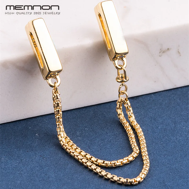 

Reflexions style safety chain clip charms 925 sterling Silver golden charm beads fit bead bracelets DIY for women fine Jewelry