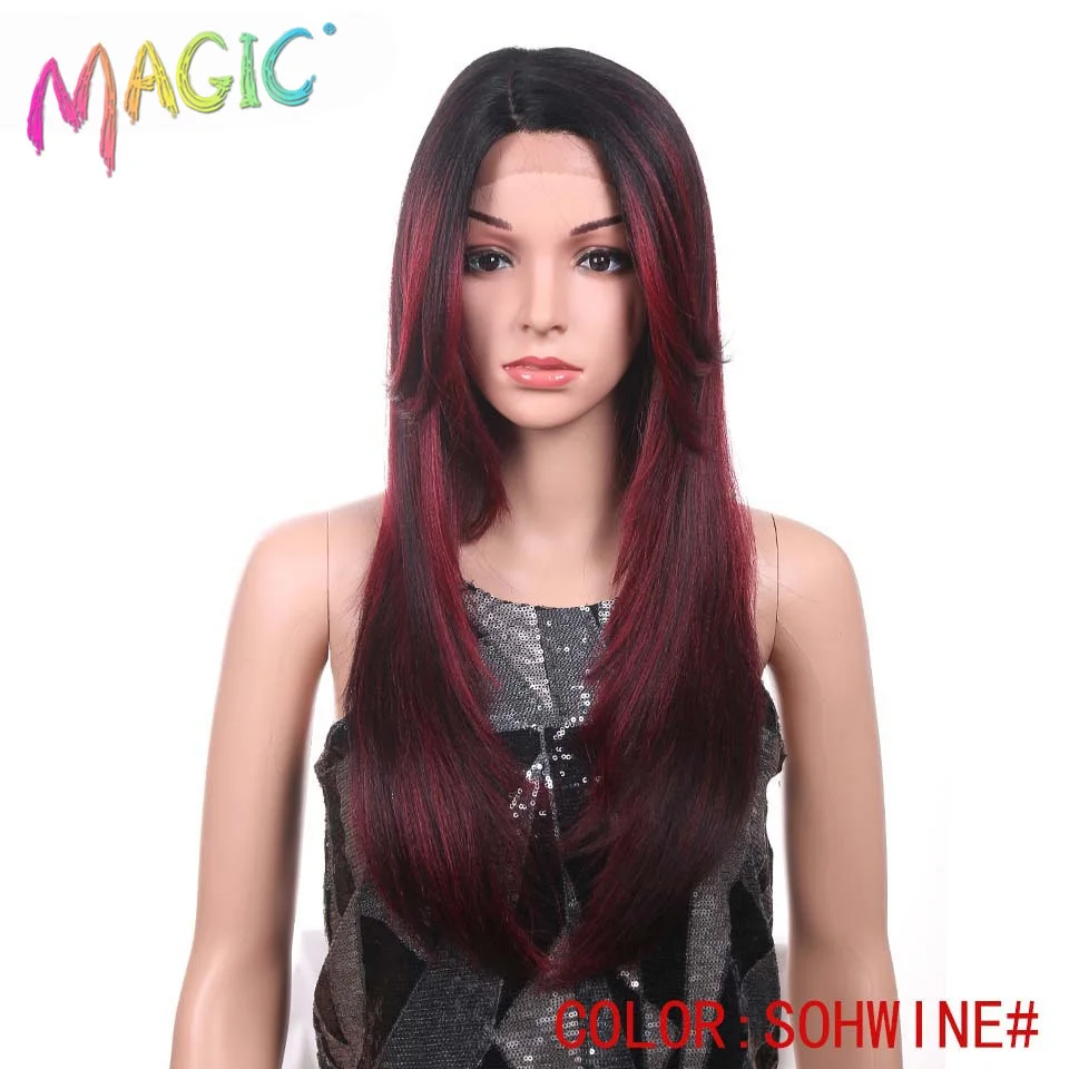 Волшебные длинные 24 дюймов прямые волосы Синтетические Кружева передние парики черные женские натуральные красные парики для женщин термостойкий парик для студенческой вечеринки - Цвет: SOHWINE