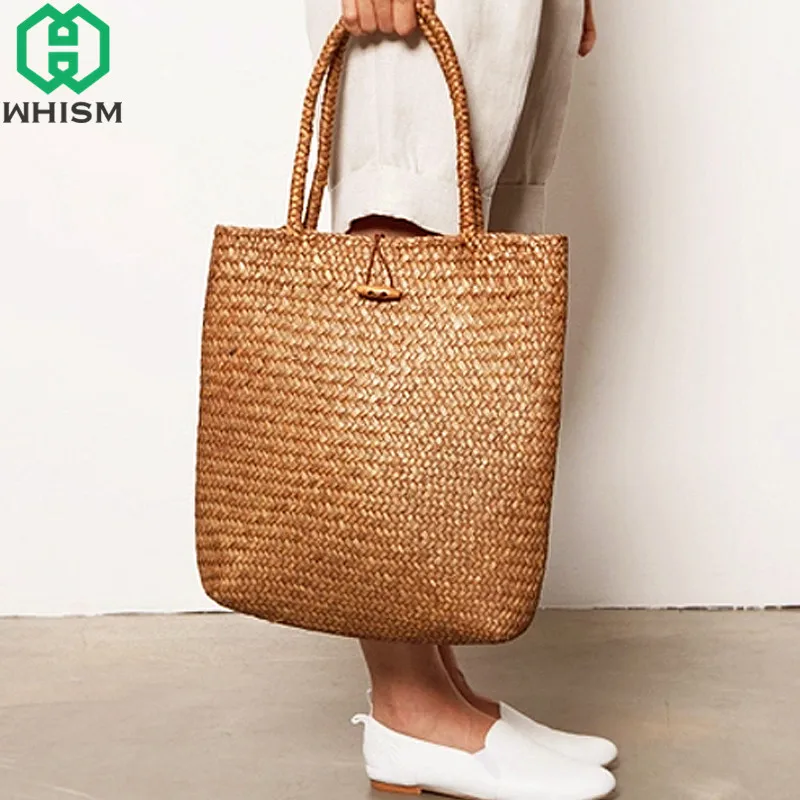 WHISM اليدوية باسكت تخزين من الخيزران الفاخرة مربع أنيق أكياس القش المنسوجة حقيبة كتف نسائية WHISM اليدوية باسكت تخزين من الخيزران الفاخرة مربع أنيق أكياس القش المنسوجة حقيبة كتف نسائية