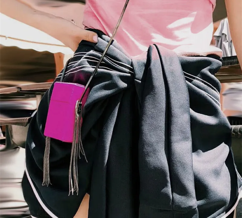 Новейшая сигарета коробка сумка металлическая бахрома Дамская мода щитки серебряные цепи крест тела сумки женские стильные сумки на плечо женские сумки - Цвет: pink