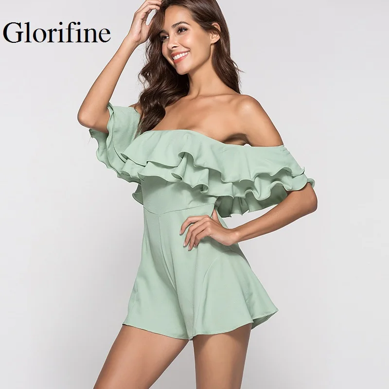 Glorifine Women Fashion Ruffles Off Shoulder Playsuits Sexy Solid