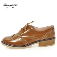Fanyuan/Новые весенние Женская обувь на плоской платформе из искусственной кожи броги Туфли на толстой мягкой подошве осень Кружево на шнуровке круглый носок повседневная обувь