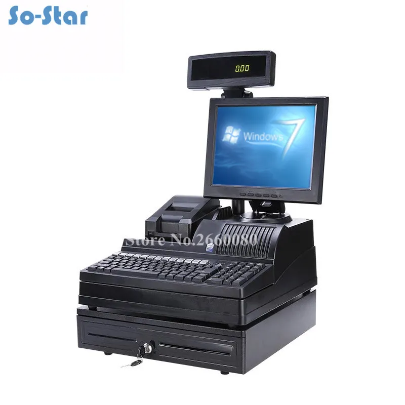 

POS Terminal Machine for Restaurants and Supermarkets 12 inch LCD Monitor Cash Register with Receipt Printer & Cash Drawer