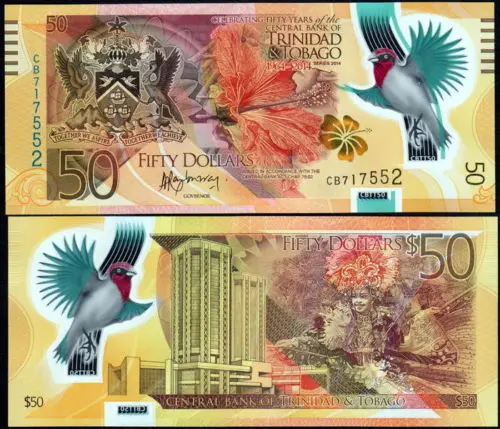 

LOT 1/5 PCS, Trinidad and Tobago 50 Dollars, 2014, P-54, Polymer, UNC, Commemorative, Collectibles, Gift, Original, Genuine