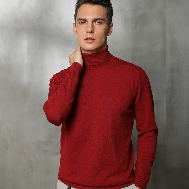 Мужской свитер, Мужская водолазка, однотонная одежда, Повседневный свитер, мужской тонкий вязаный пуловер Modis, толстые шерстяные мужские пуловеры Homme - Цвет: red