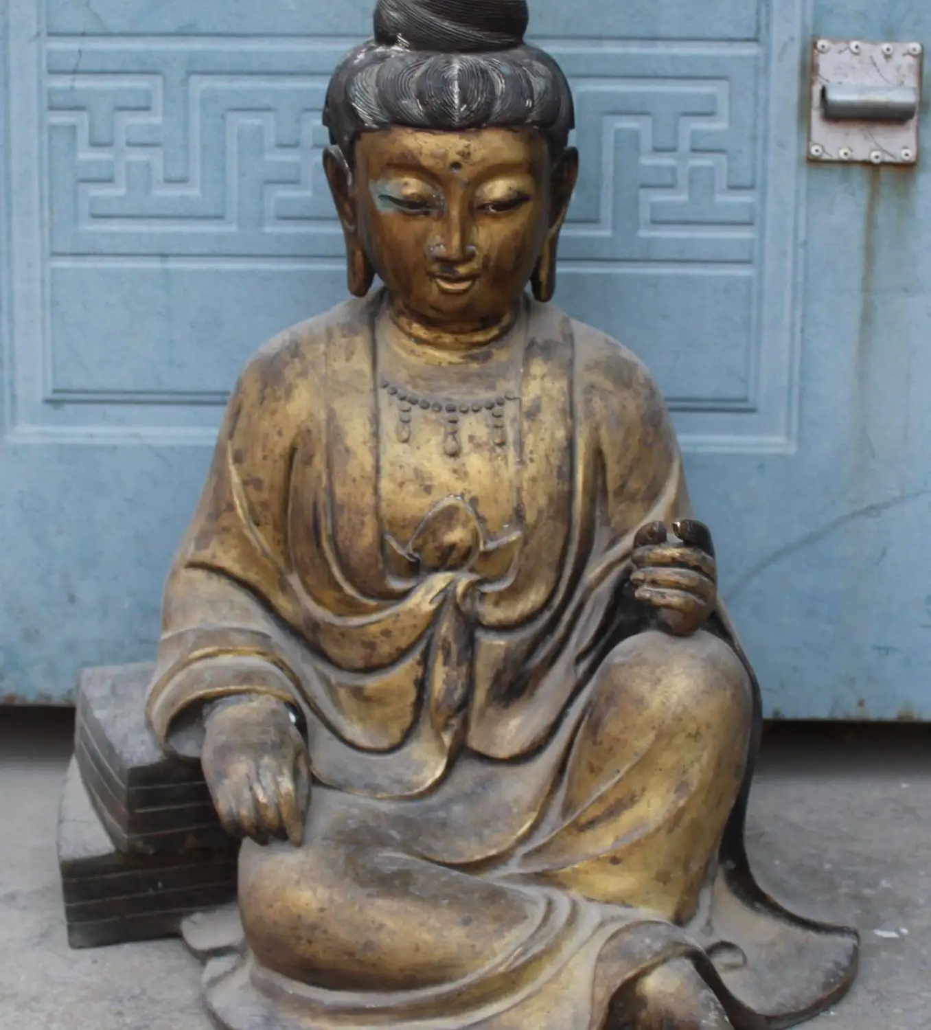 

23" Purple Bronze Gold Gilt Seat Kwan-yin Bodhisattva Goddess Buddha Statue