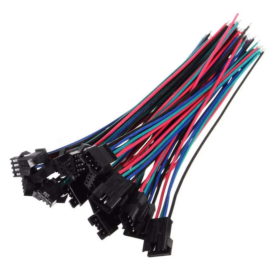 10 Sets 4 Pin JST SM 2.54mm Male & Female Connectors With 22AWG Wire 15cm Length