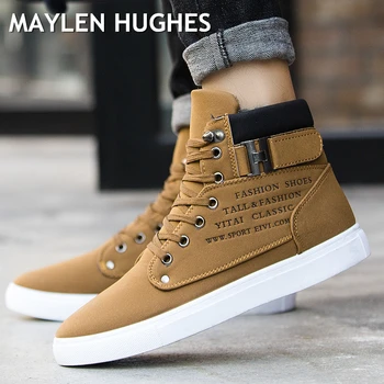 

2018 Hot Men Boots Fashion Warm Winter Snow Boots Men shoes Autumn Leather Footwear For Man New High Top Canvas Casual Shoes Men