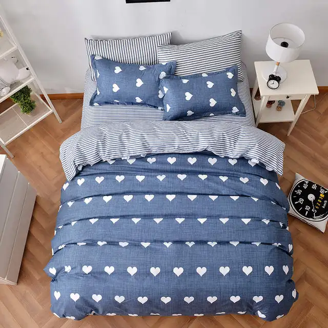 blue white heart shaped striped bedding set bedspreads comforter single