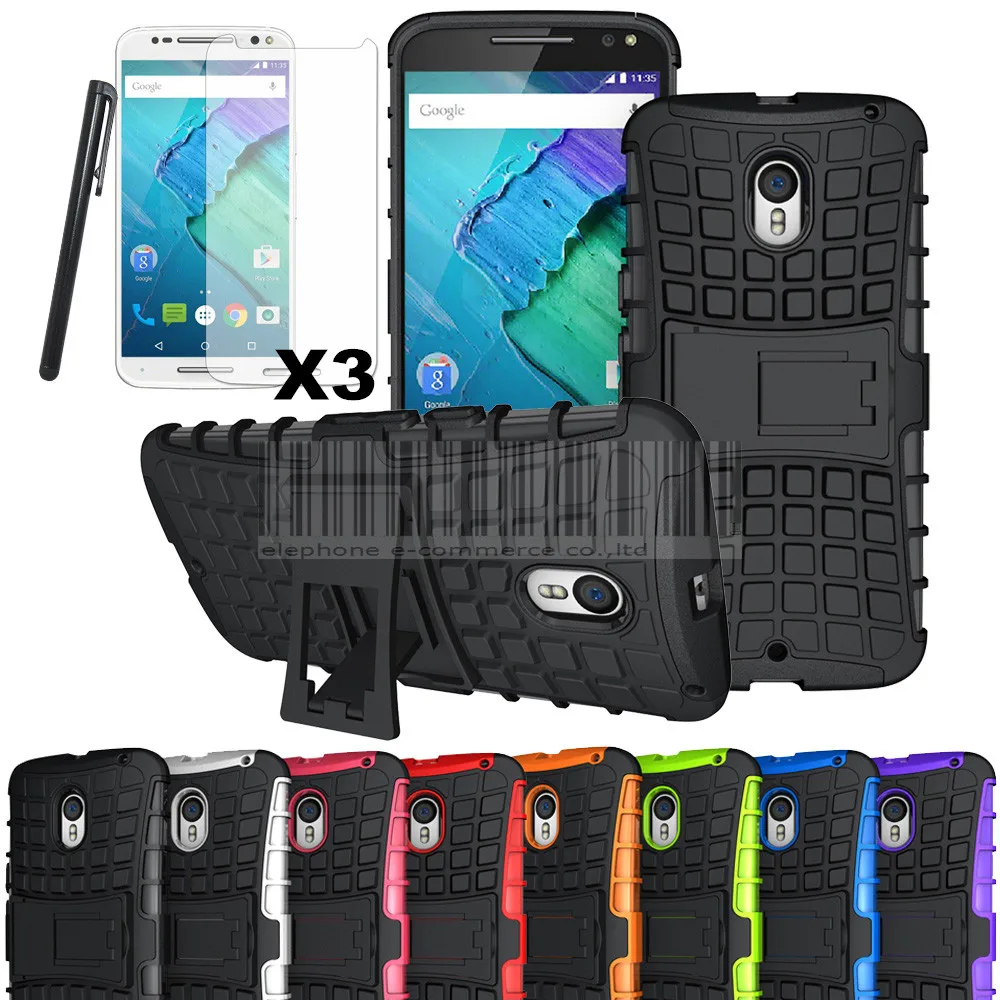 

Case For Motorola Moto X Style/Pure Edition XT1572 XT1570 Armor Heavy Duty Hybrid Stand Dual Protective Cover Case+Stylus+Film