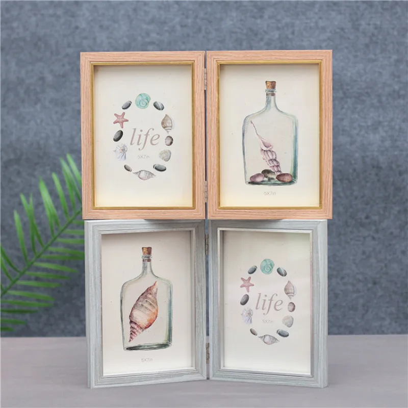

Desktop Stand Photo Frame Decoration Crafts Wooden Children's Double Folding Photo Frame Home Decoration