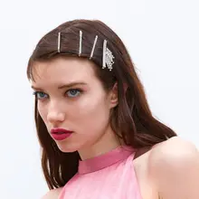 Geometric Multi Row Glitter Rhinestone One Word Hairpin Women Minimalist Hair Styling Clip Acrylic Metal Alloy Barrette 5Pcs/Set charming fuax gem rhinestone geometric barrette set for women