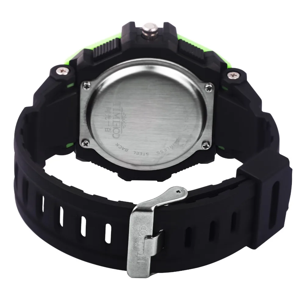 Мужские спортивные часы Time100 с двойным циферблатом и тремя циферблатами, черный резиновый ремешок, светодиодный, аналого-цифровой, электронные наручные часы для мужчин