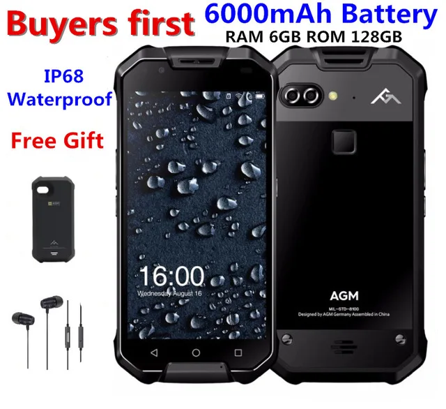 AGM X2 IP68 Водонепроницаемый Мобильный телефон 5,5 "6 ГБ Оперативная память 64 GB/128 GB Встроенная память Android 7,1 MSM8976SG Восьмиядерный 12.0MP 6000 mAh NFC