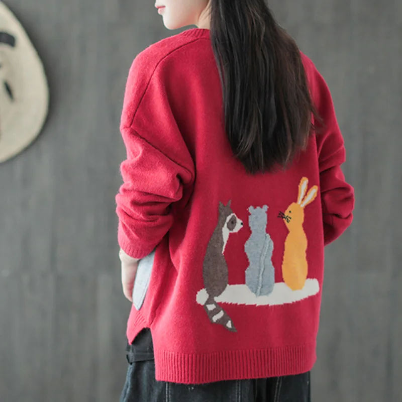 Johnature 2018 Autumn New Women Sweater Coats Knitted Cardigan Pockets Button V-Neck Long Sleeve Mori Girl Print Cartoon Sweater Johnature 2018 Autumn New Women Sweater Coats Knitted Cardigan Pockets Button V-Neck Long Sleeve Mori Girl Print Cartoon Sweater