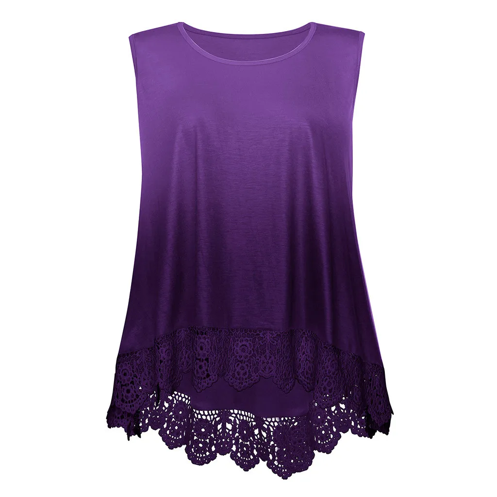Женская кружевная блузка без рукавов градиентная рубашка повседневная с принтом Топ блузка свободного кроя из хлопка Топ укороченный mujer летняя одежда haut femme - Цвет: Фиолетовый