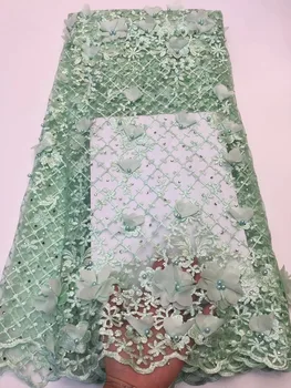 

Green Lace Fabric 3D, Nice Beaded African Net Lace, Wedding Party Dress Tulle Lace Materials RF432