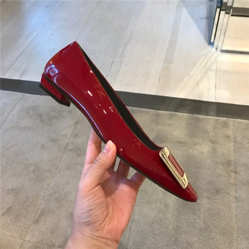 Kmeioo Classic Career Office Shoes Woman Square Toe Low Heels Women Fashion Loafers Slip-On Suqare Heels Woman Red Black Shoes