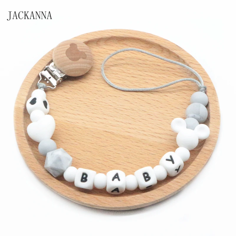 Personalise Name Baby Pacifier Chain Mouse Head Soother Chain Eco