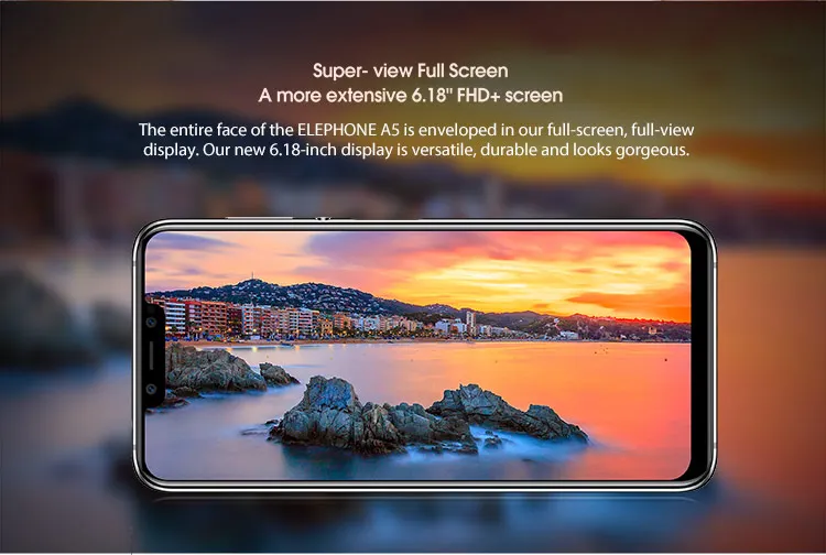 European Union Version ELEPHONE A5 4GB RAM 64GB ROM Helio P60 MTK6771 2.0GHz Octa Core 6.18 Inch Incell FHD+ Full Screen Triple Camera Android 8.1 4G LTE Smartphone