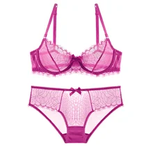 Кружевной просвечивающий бюстгальтер комплект сексуальное удобное нижнее белье женский бюстгальтер пуш-ап и трусики набор половина чашки ультра-тонкий высокое качество