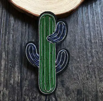 

Cactus Silk Emboridered Patch Brooch India Silk Wire Handmade Embroidered Badge Fabric Patch Fashion Clothing Decoration