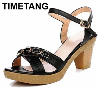 

TIMETANG New summer women sandals shoes 2018 thick with oL Korean summer sandals large size Genuine leather women shoes sandals