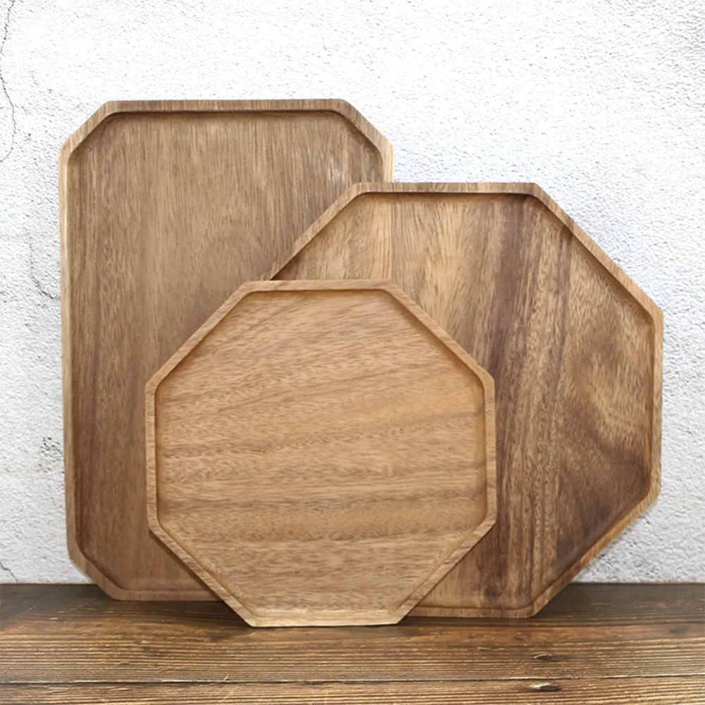 

Creative Acacia Wood Plate Dishes Rectangle Octagonal Food Dessert Tea Dinner Tray Wood Dish Plate Kitchenware Dinnerware Tools