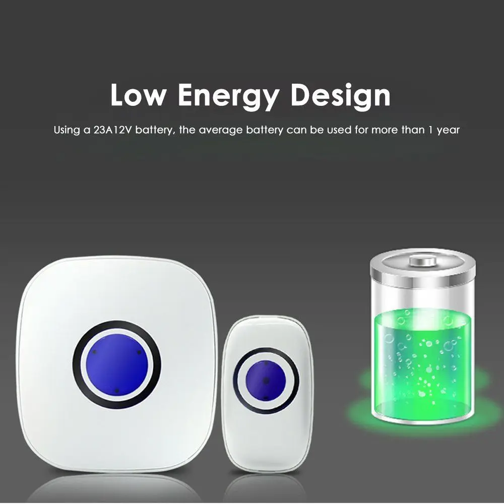 

DSHA Waterproof Wireless Doorbell 120M Remote Call Smart Door Bell 38 Song Home Safety US Plug